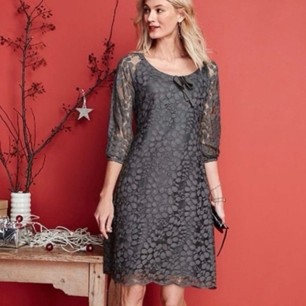 Garnet Hill Bohème Easy Lace Dress in Grey Size 12